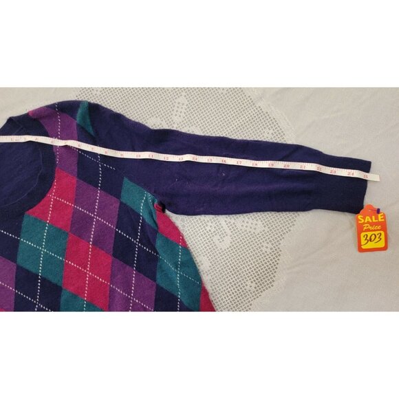 TALBOTS  PETITE WOMEN'S NYLON/LAMBSWOOL BLUE/RED/ ARGYLE  SWEATER SIZE PM  # 303 - Picture 8 of 10